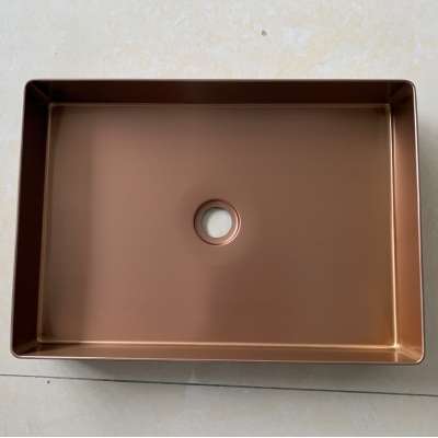 New Design Rose Gold Stainless Steel Square Bathroom Sinks Wash Basin